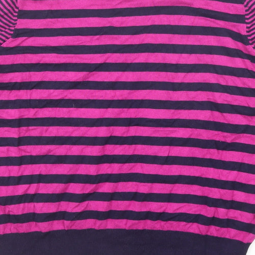 Marks and Spencer Womens Pink V-Neck Striped Viscose Pullover Jumper Size 16