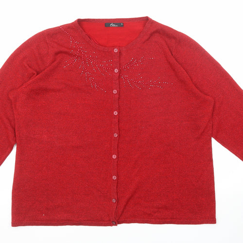 Bonmarché Womens Red Round Neck Acrylic Cardigan Jumper Size XL