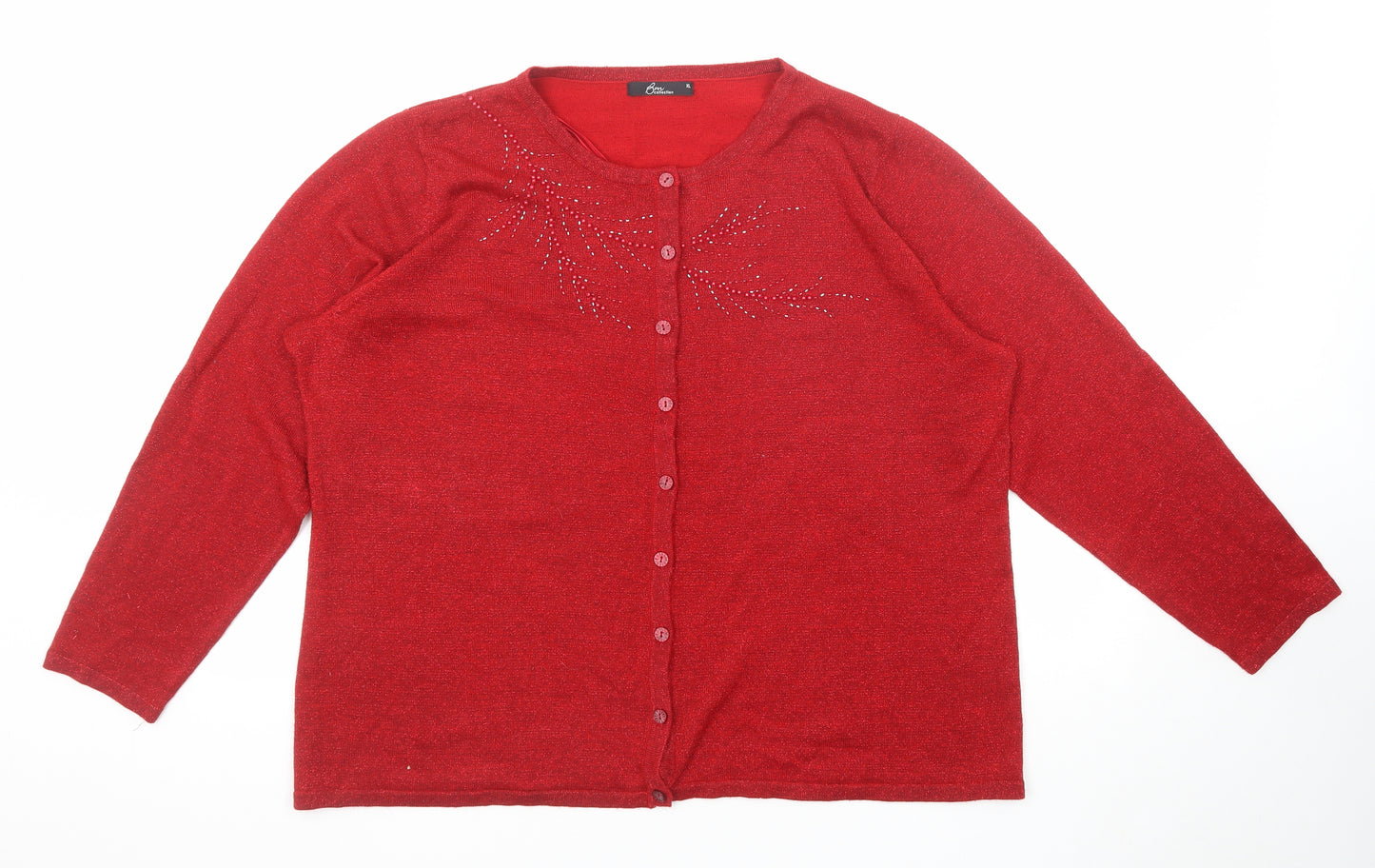 Bonmarché Womens Red Round Neck Acrylic Cardigan Jumper Size XL