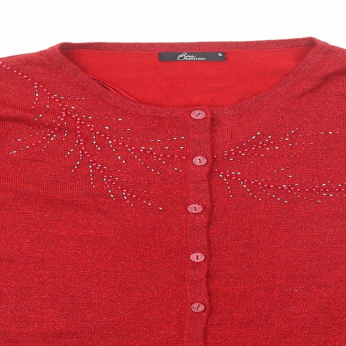 Bonmarché Womens Red Round Neck Acrylic Cardigan Jumper Size XL