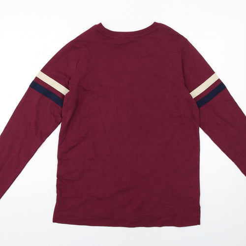Marks and Spencer Boys Red Cotton Basic T-Shirt Size 13-14 Years Round Neck Pullover