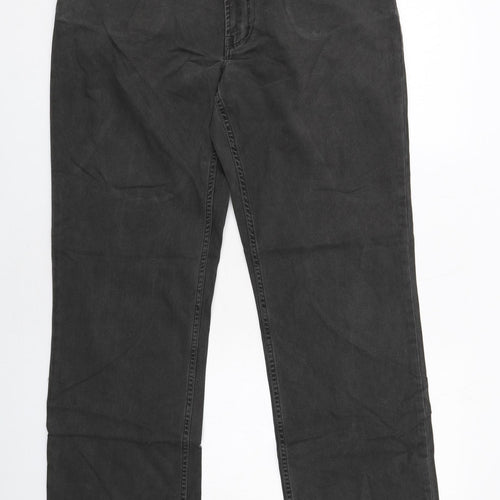 Marks and Spencer Mens Grey Cotton Straight Jeans Size 36 in L33 in Regular Zip