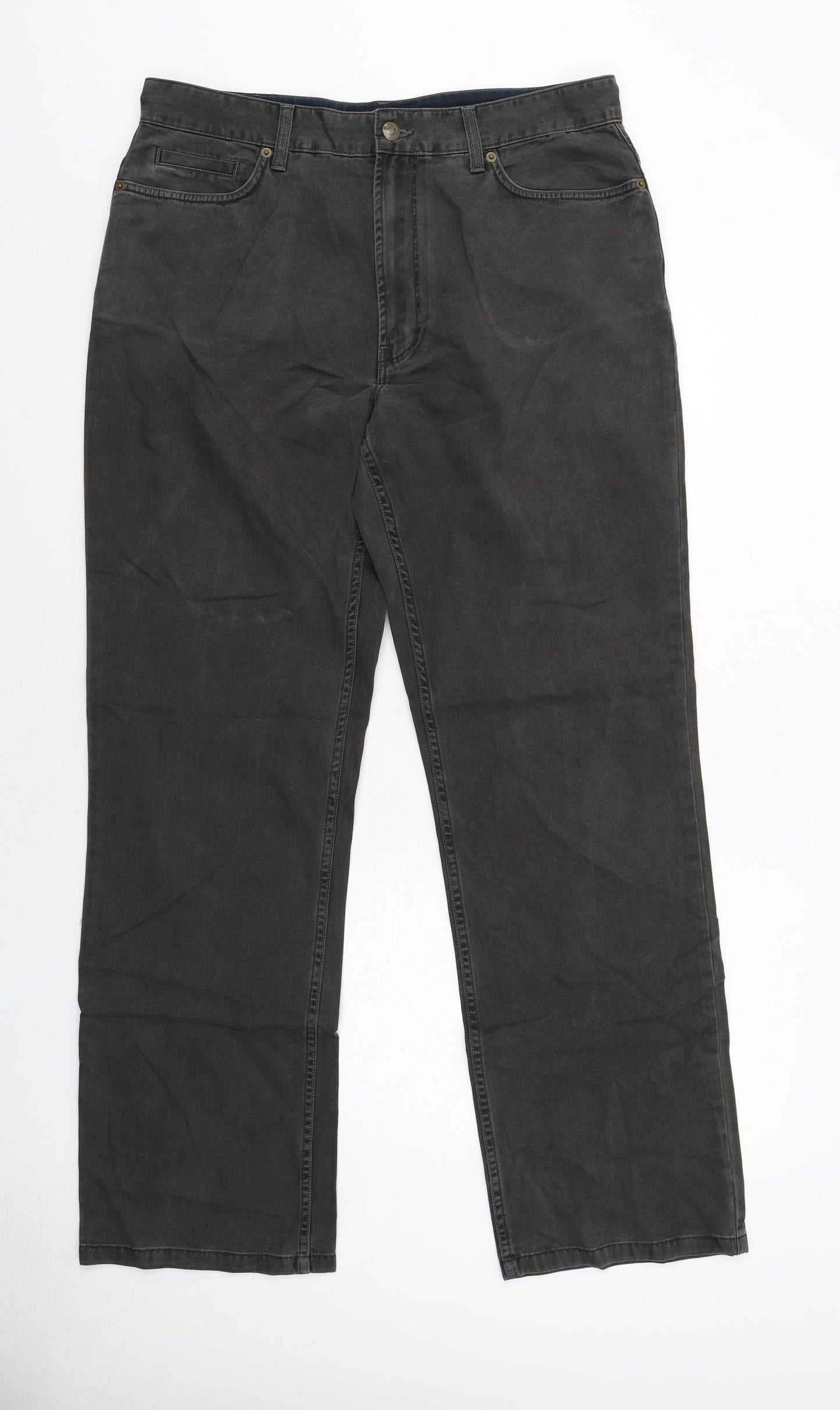 Marks and Spencer Mens Grey Cotton Straight Jeans Size 36 in L33 in Regular Zip