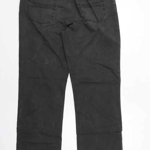 Marks and Spencer Mens Grey Cotton Straight Jeans Size 36 in L33 in Regular Zip