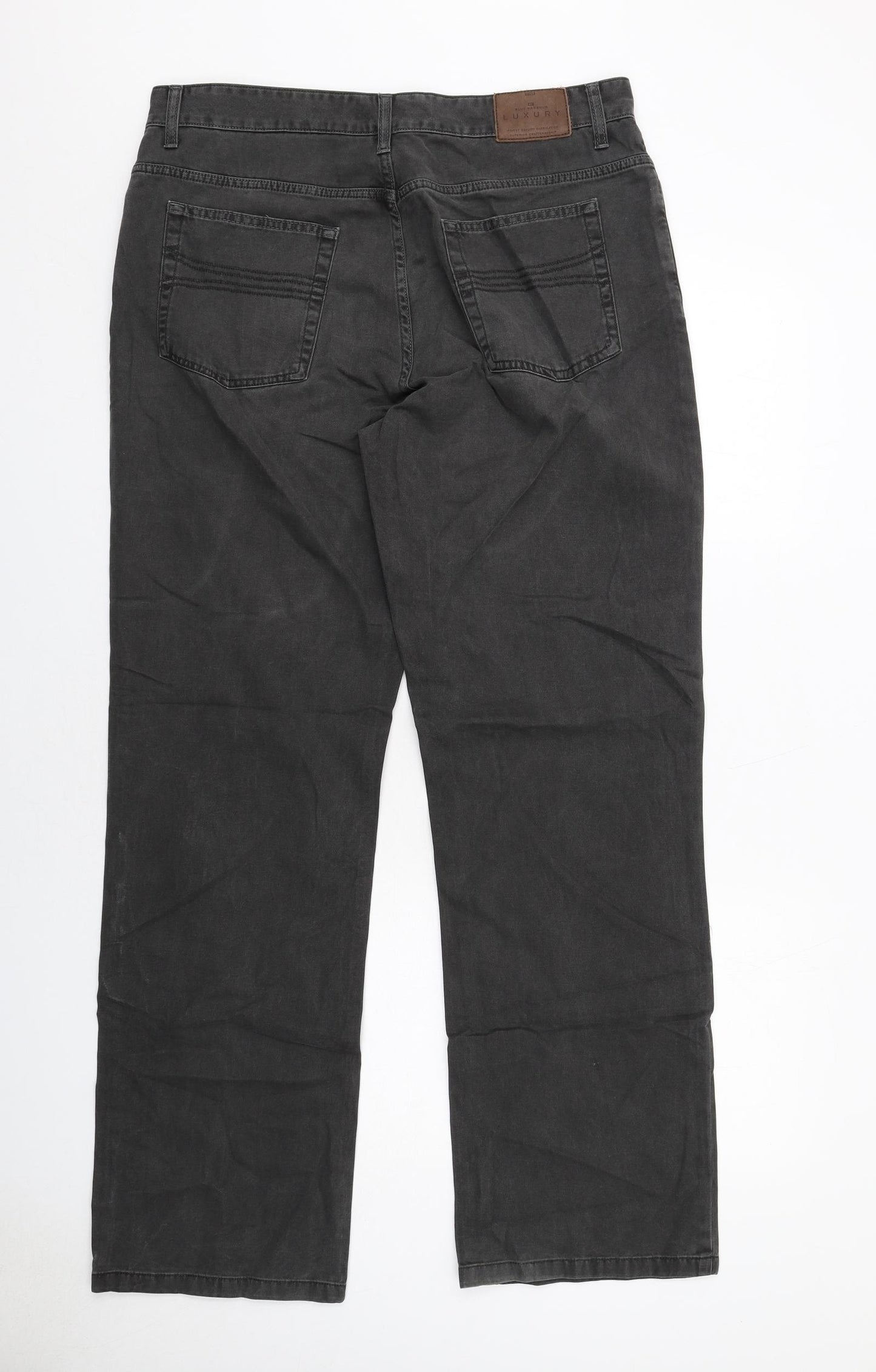 Marks and Spencer Mens Grey Cotton Straight Jeans Size 36 in L33 in Regular Zip