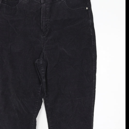 Per Una Womens Black Cotton Trousers Size 16 Regular Zip