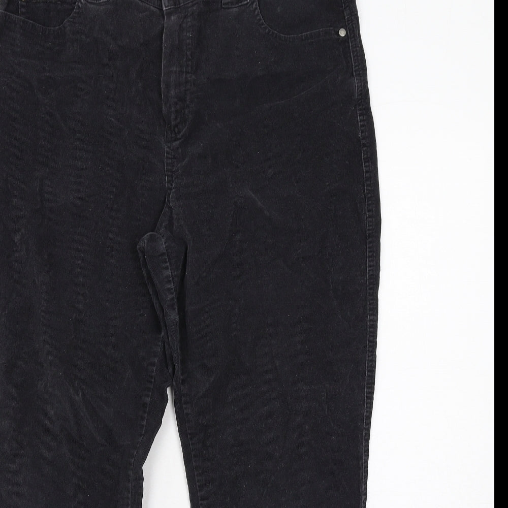 Per Una Womens Black Cotton Trousers Size 16 Regular Zip