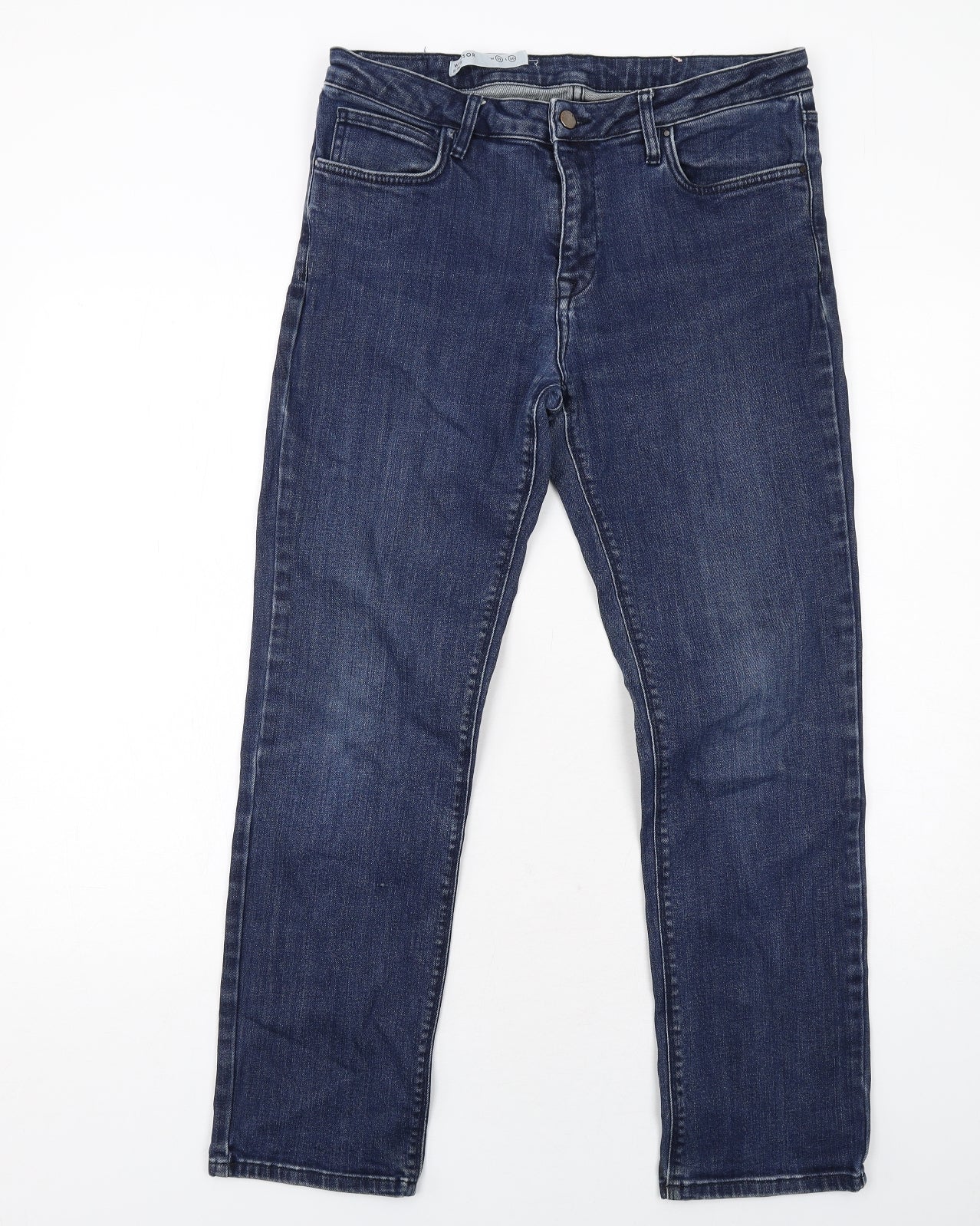 Jigsaw Mens Blue Cotton Straight Jeans Size 32 in L30 in Regular Zip