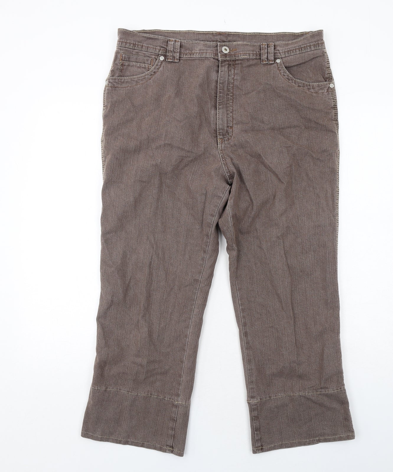 Marks and Spencer Womens Brown Cotton Straight Jeans Size 18 Regular Zip