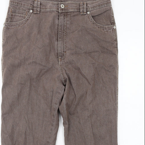 Marks and Spencer Womens Brown Cotton Straight Jeans Size 18 Regular Zip