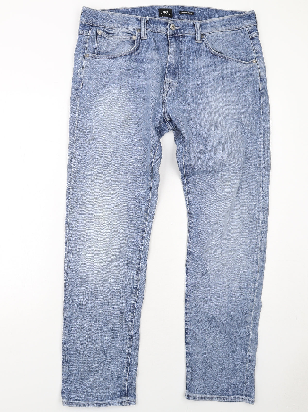 Edwin Mens Blue Cotton Straight Jeans Size 36 in L32 in Regular Zip
