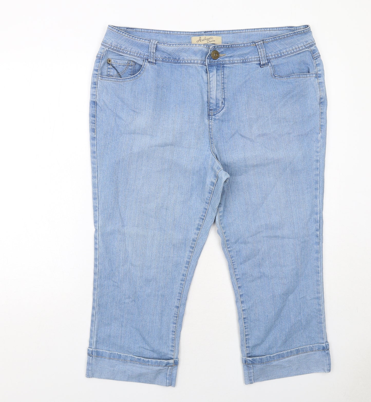 Evans Womens Blue Cotton Cropped Jeans Size 20 Regular Zip