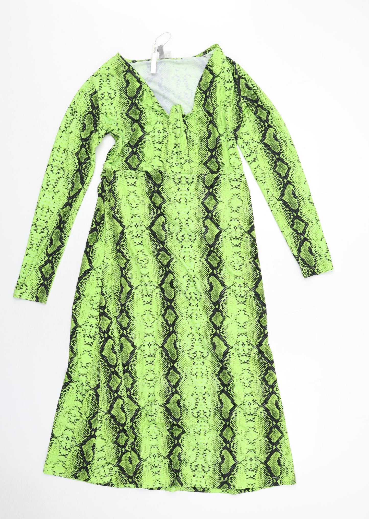ASOS Womens Green Animal Print Polyester A-Line Size 10 V-Neck Pullover - Snake Print