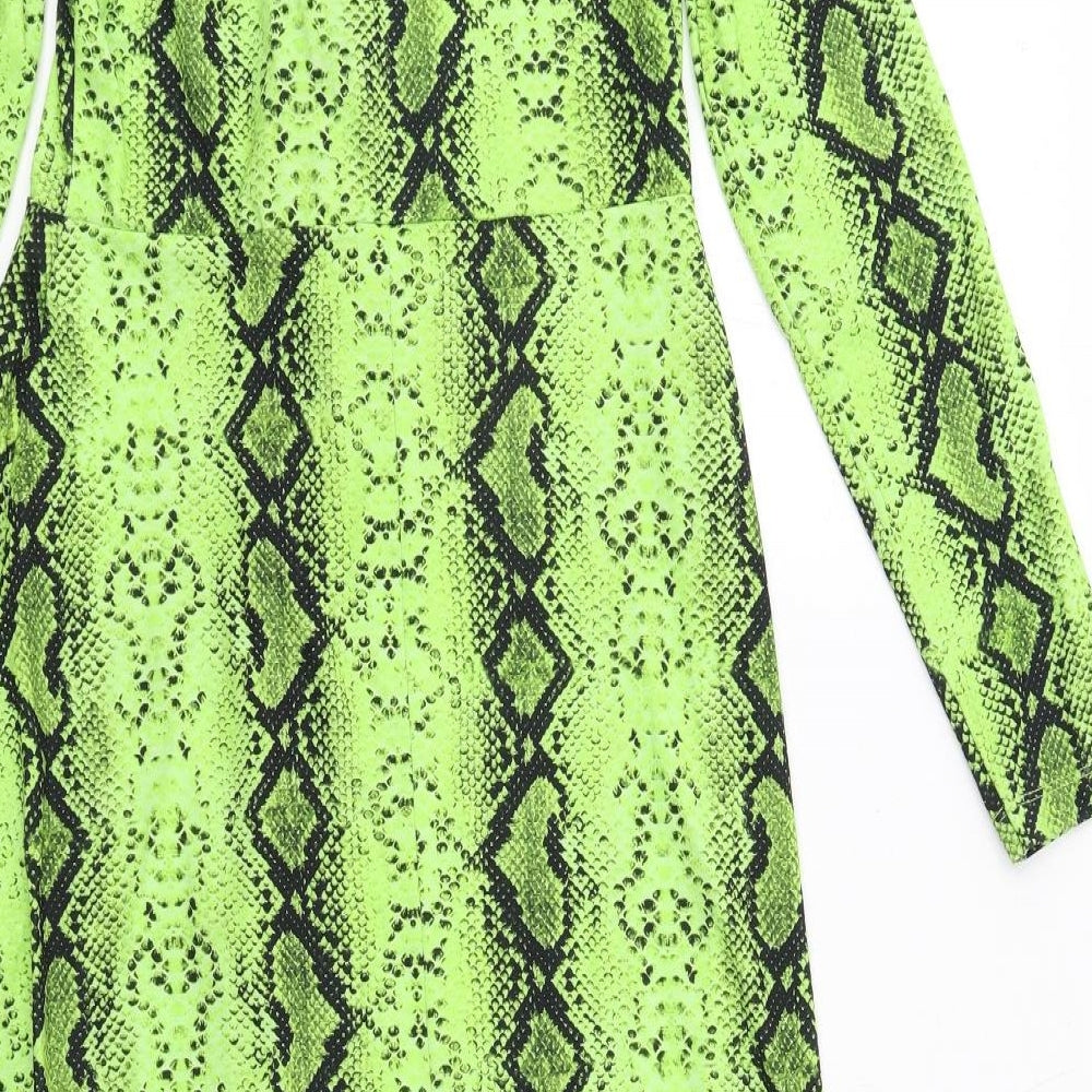 ASOS Womens Green Animal Print Polyester A-Line Size 10 V-Neck Pullover - Snake Print