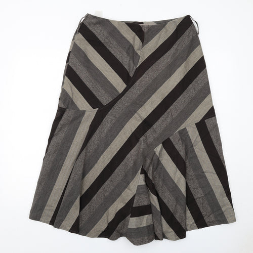 Marks and Spencer Womens Brown Striped Polyester Swing Skirt Size 14