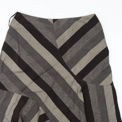 Marks and Spencer Womens Brown Striped Polyester Swing Skirt Size 14