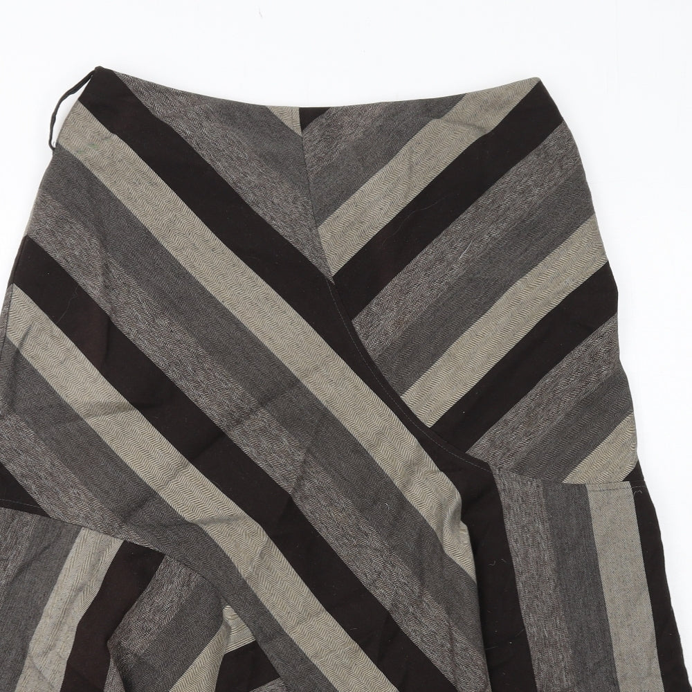 Marks and Spencer Womens Brown Striped Polyester Swing Skirt Size 14