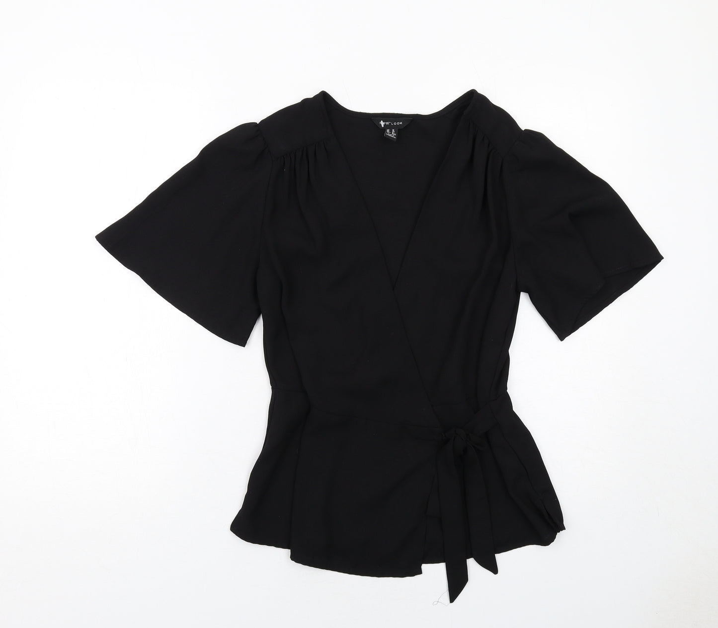 New Look Womens Black Polyester Basic Blouse Size 10 V-Neck