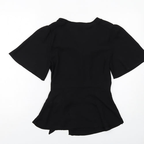 New Look Womens Black Polyester Basic Blouse Size 10 V-Neck