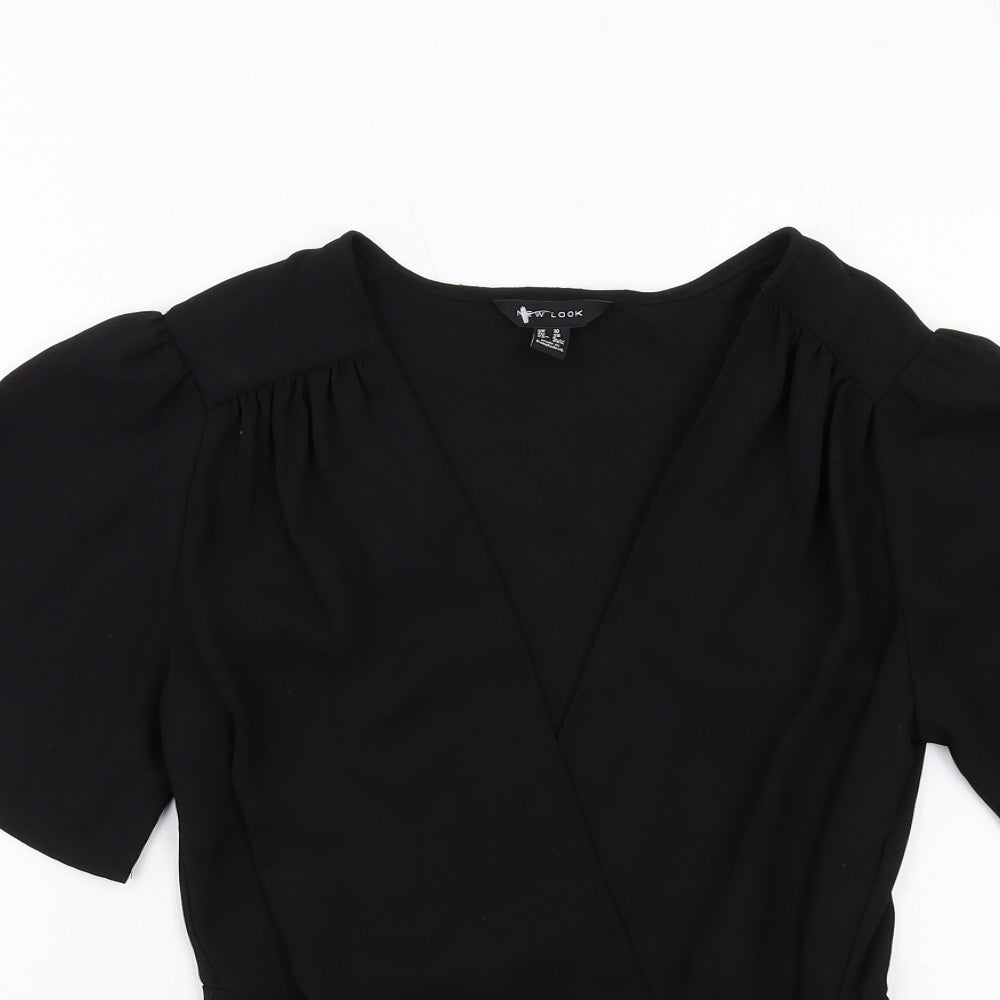 New Look Womens Black Polyester Basic Blouse Size 10 V-Neck