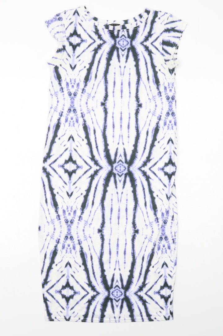 River Island Womens White Geometric Polyester A-Line Size 8 Round Neck Pullover