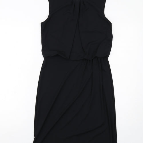 NEXT Womens Black Polyester A-Line Size 10 Round Neck Button