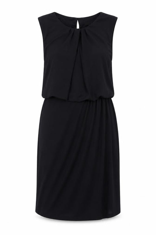 Front view of Next women’s black polyester a-line, size UK 10, round neck button