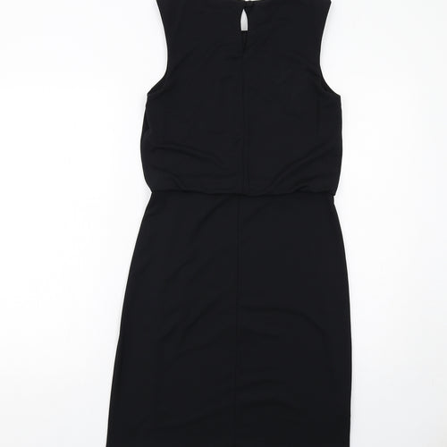 NEXT Womens Black Polyester A-Line Size 10 Round Neck Button
