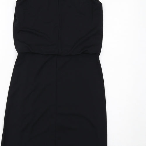 NEXT Womens Black Polyester A-Line Size 10 Round Neck Button
