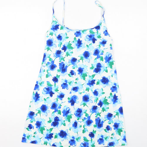 Marks and Spencer Womens Blue Floral Polyamide Tank Dress Size 10 Round Neck Pullover