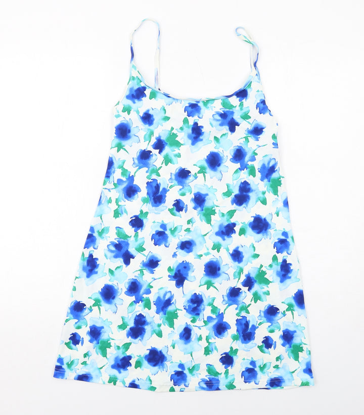 Marks and Spencer Womens Blue Floral Polyamide Tank Dress Size 10 Round Neck Pullover