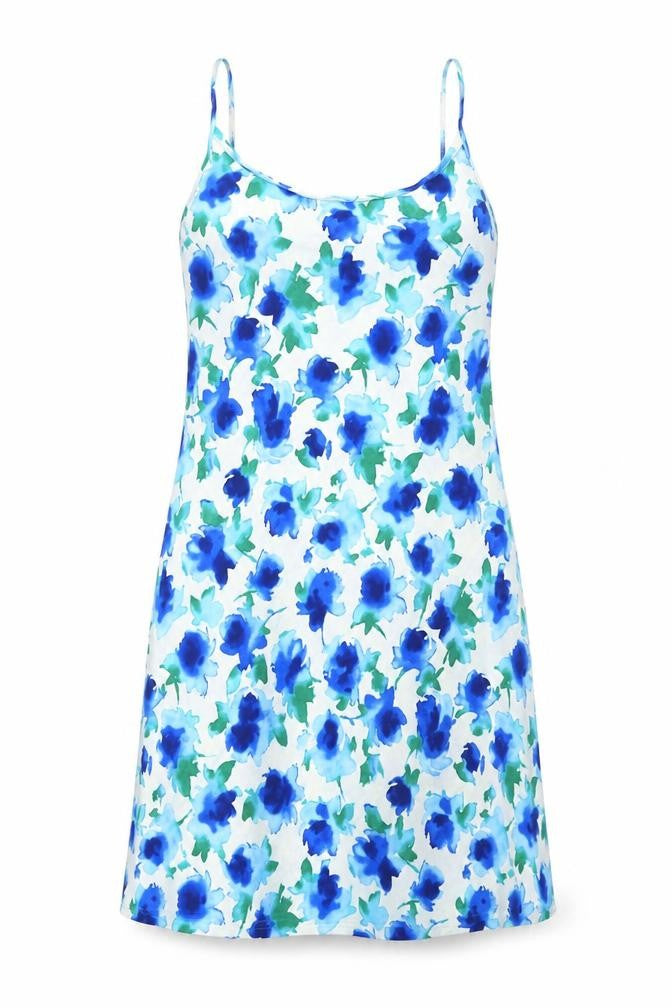 Marks and Spencer Womens Blue Floral Polyamide Tank Dress Size 10 Round Neck Pullover