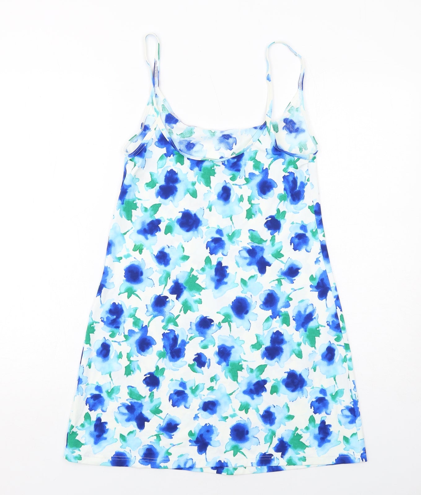Marks and Spencer Womens Blue Floral Polyamide Tank Dress Size 10 Round Neck Pullover
