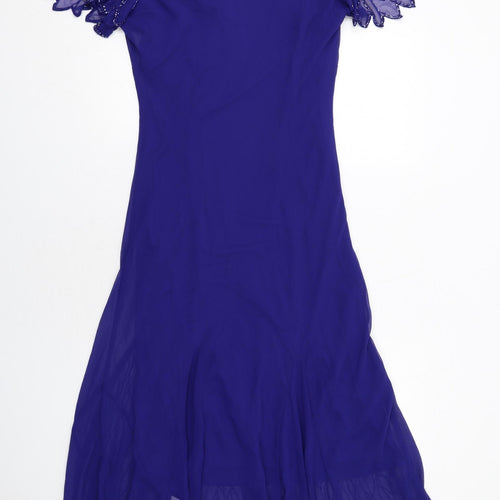 Joanna Hope Womens Blue Geometric Polyester Trapeze & Swing Size 18 V-Neck Pullover