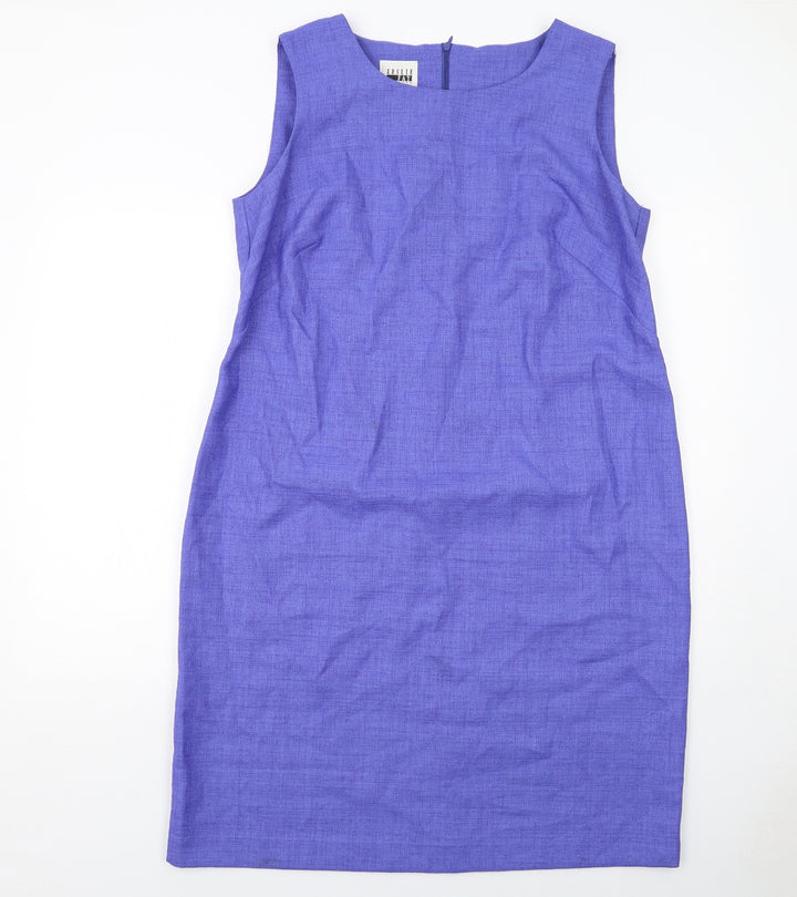 Leslie Fay Womens Blue Polyester A-Line Size 16 Round Neck Zip