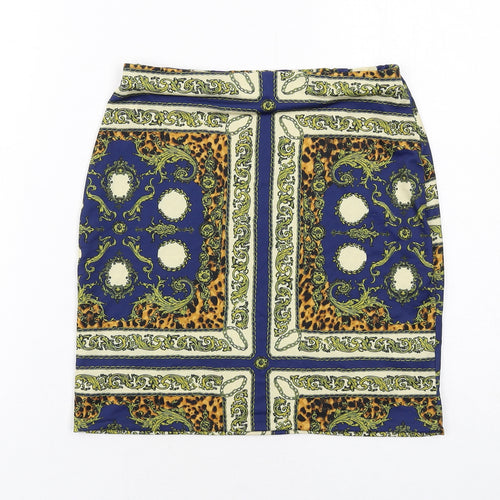 Missguided Womens Blue Geometric Polyester A-Line Skirt Size 8