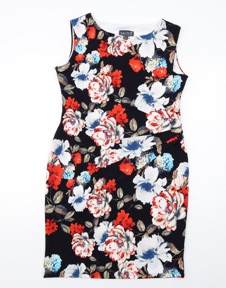 Saloos Womens Multicoloured Floral Polyester Shift Size 14 Round Neck Pullover