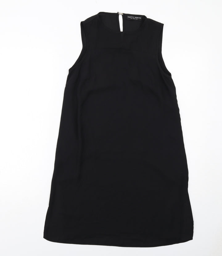 Dorothy Perkins Womens Black Polyester Shift Size 8 Round Neck Hook & Eye