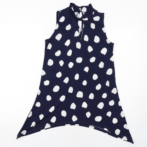Roman Womens Blue Geometric Polyester Basic Tank Size 10 Mock Neck
