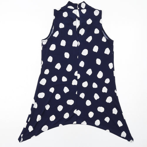 Roman Womens Blue Geometric Polyester Basic Tank Size 10 Mock Neck