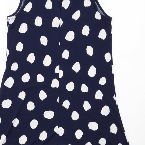 Roman Womens Blue Geometric Polyester Basic Tank Size 10 Mock Neck