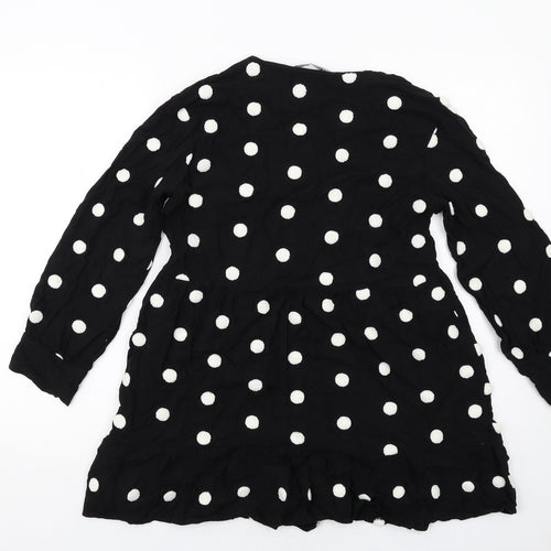 Zara Womens Black Polka Dot Viscose Skater Dress Size M V-Neck Pullover