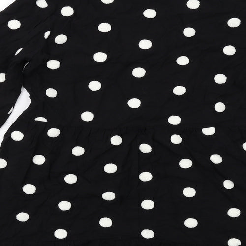 Zara Womens Black Polka Dot Viscose Skater Dress Size M V-Neck Pullover