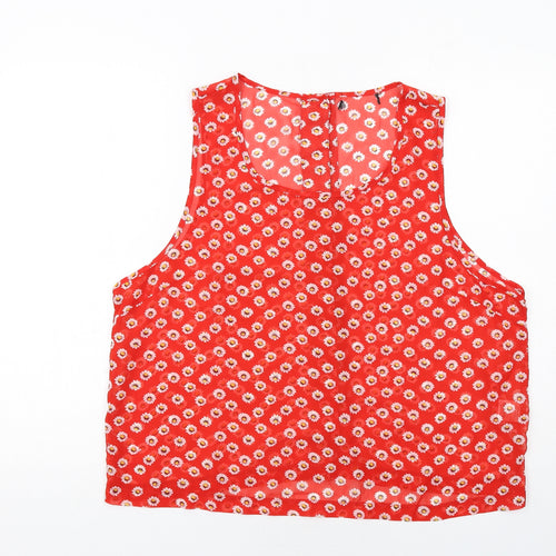 Select Womens Red Floral Polyester Cropped Tank Size 18 Round Neck