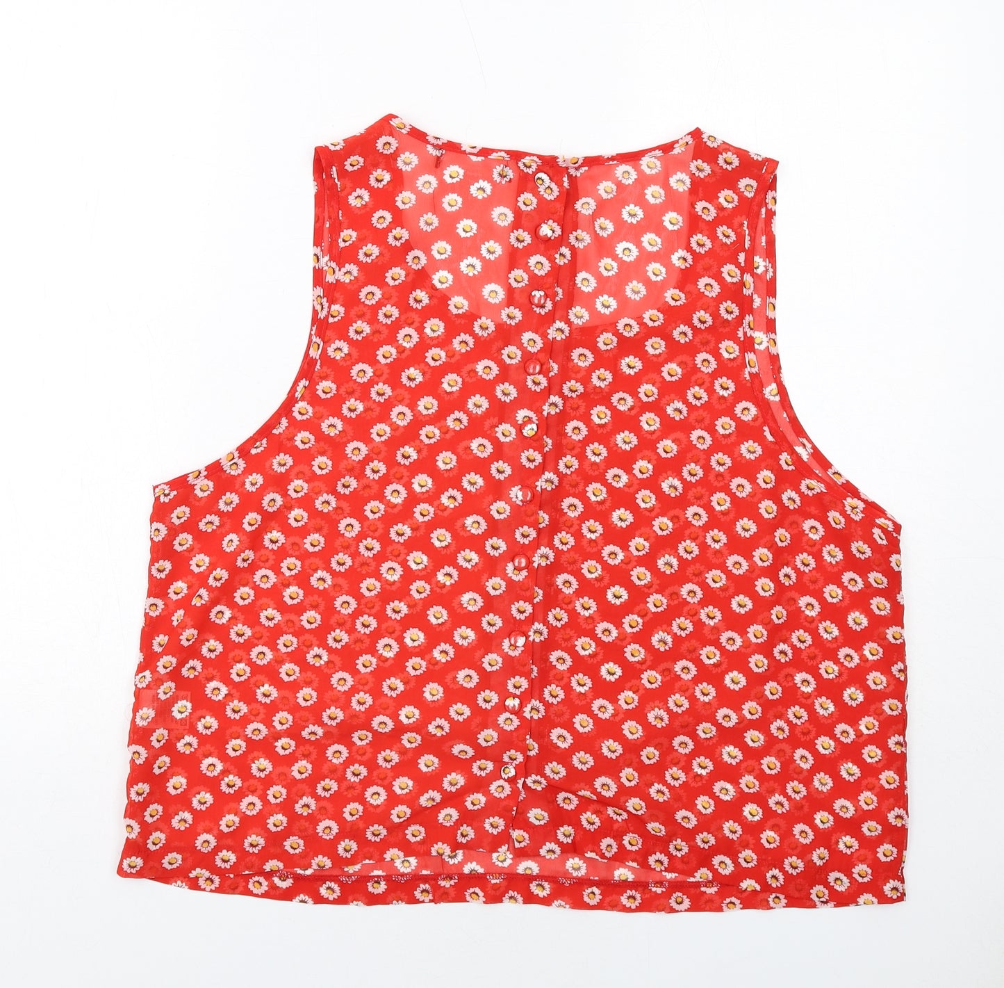 Select Womens Red Floral Polyester Cropped Tank Size 18 Round Neck