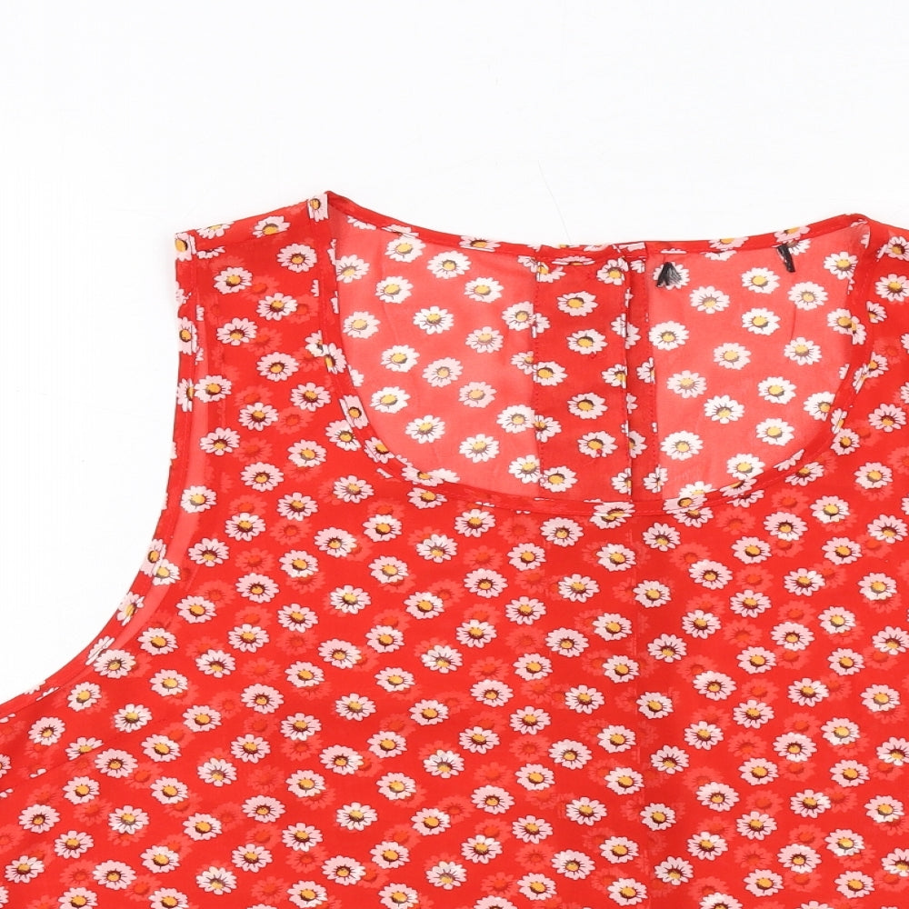 Select Womens Red Floral Polyester Cropped Tank Size 18 Round Neck
