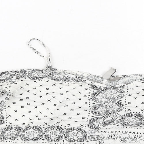H&M Womens White Geometric Viscose Cropped Blouse Size 8 Square Neck - Cold Shoulder