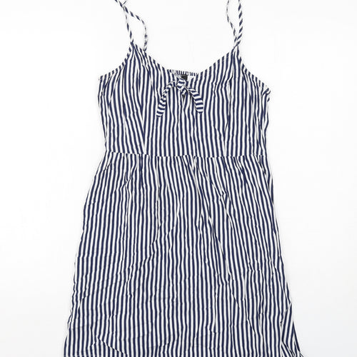 H&M Womens Blue Striped Viscose Slip Dress Size 12 V-Neck Pullover