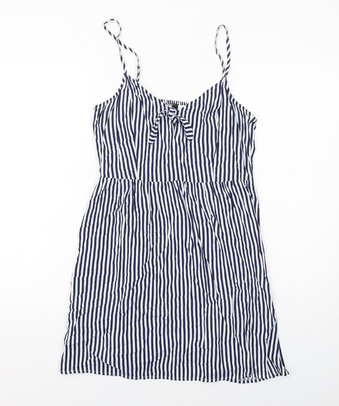 H&M Womens Blue Striped Viscose Slip Dress Size 12 V-Neck Pullover