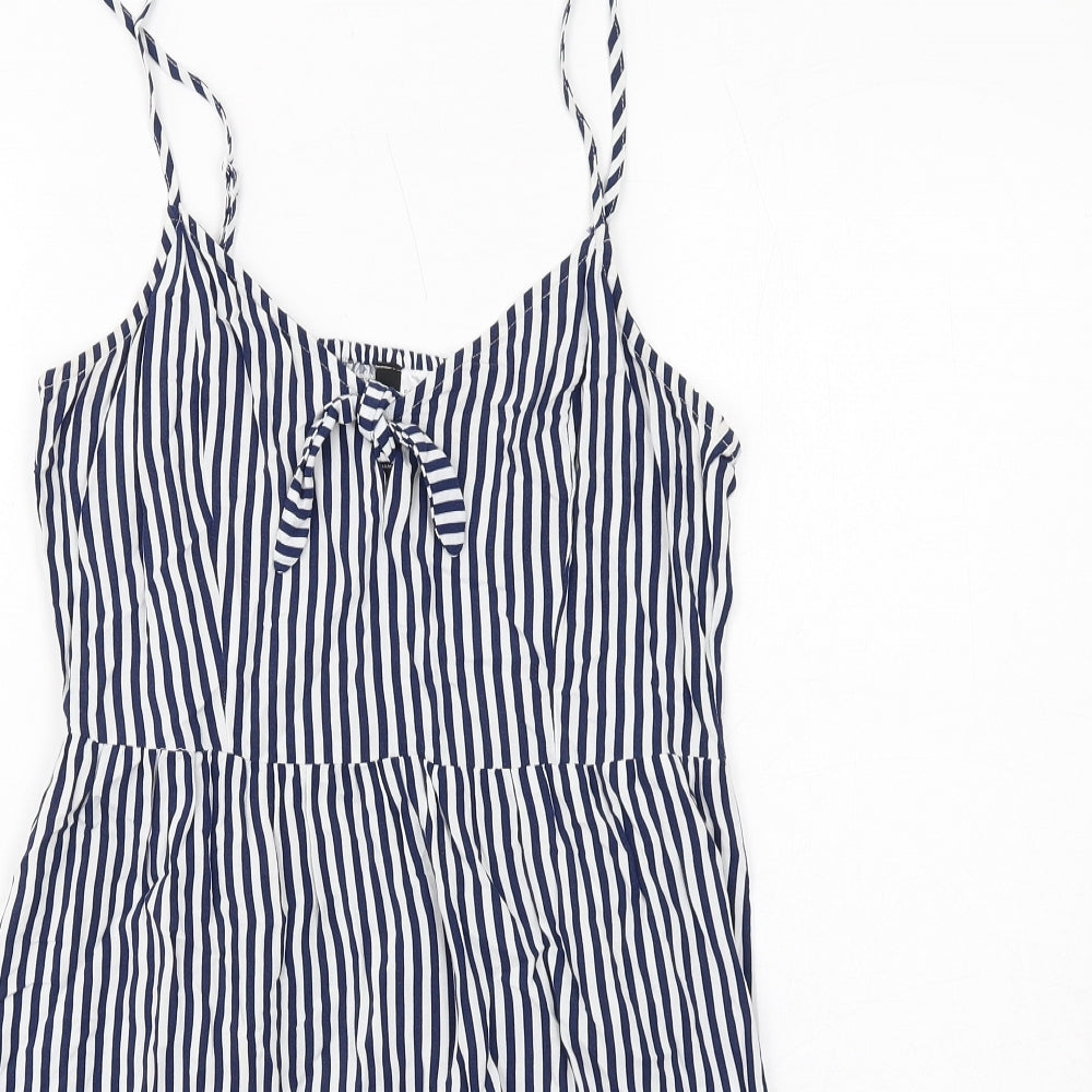 H&M Womens Blue Striped Viscose Slip Dress Size 12 V-Neck Pullover